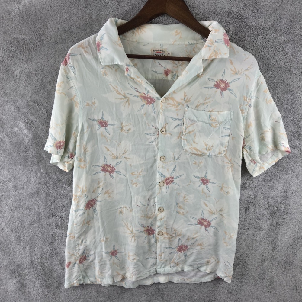 Faherty Kona Camp Shirt Mens Size M Mint Floral Short Sleeve Rayon Hawaiian